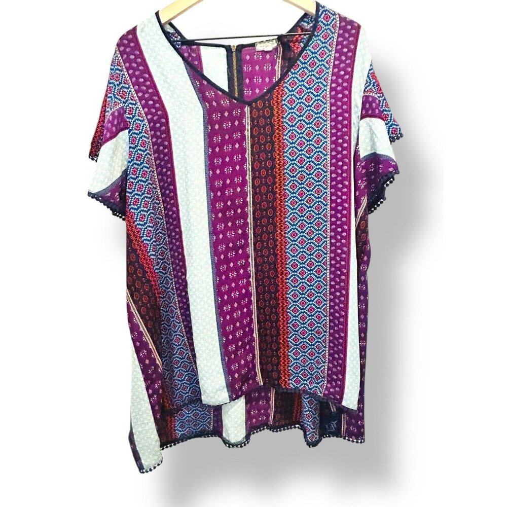 Women’s Size 3X Mix Print Embroidered Popover Blouse Boho Lagen Look Work Travel - Picture 13 of 13